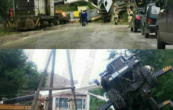 Кран перевернулся в Приморье