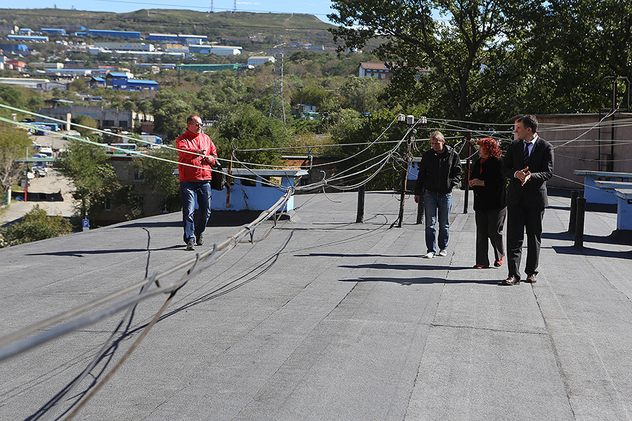 На крыше во Владивостоке выкорчевали разросшиеся деревья