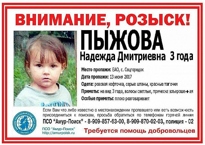 Поиски пропавшей в ЕАО Нади Пыжовой возобновят