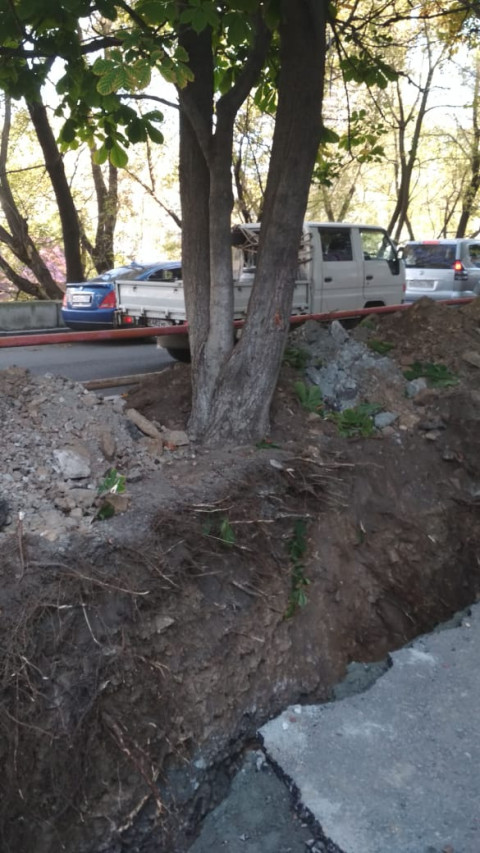 Фото-репортаж: Чудеса на виражах: во Владивостоке экскаватор сам вырыл себе яму и упал в неё