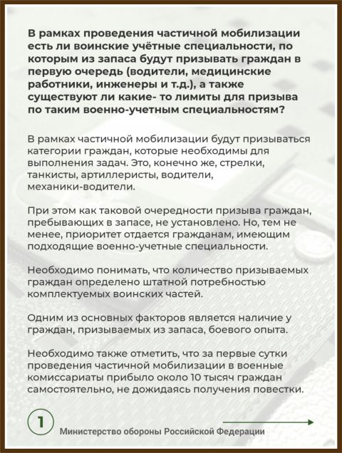 Фото-репортаж: 11 вопросов о мобилизации – карточки Минобороны